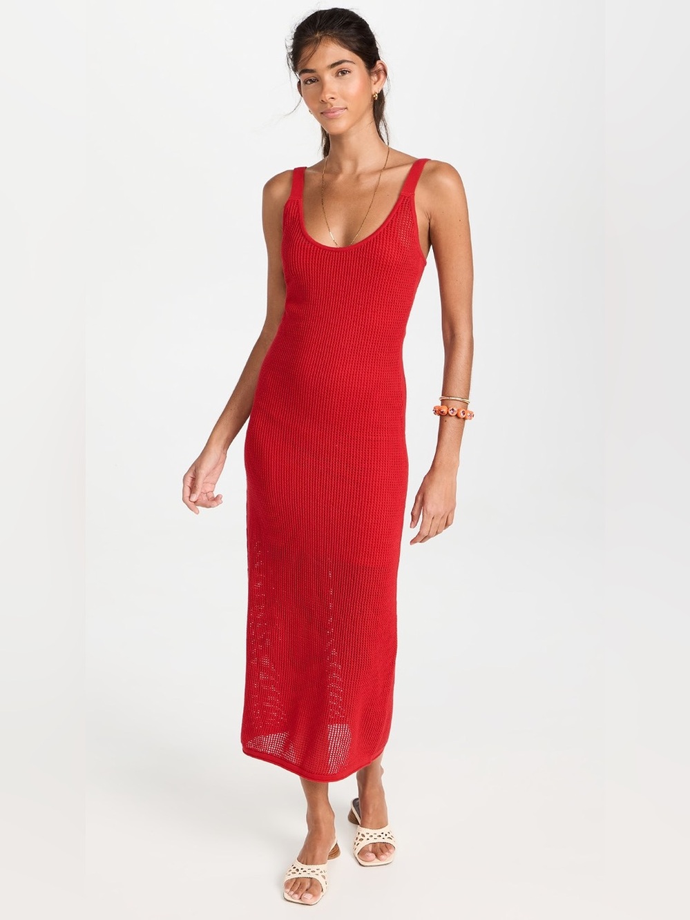 Staud Jessica Knit Coverup Dress in Ruby Red